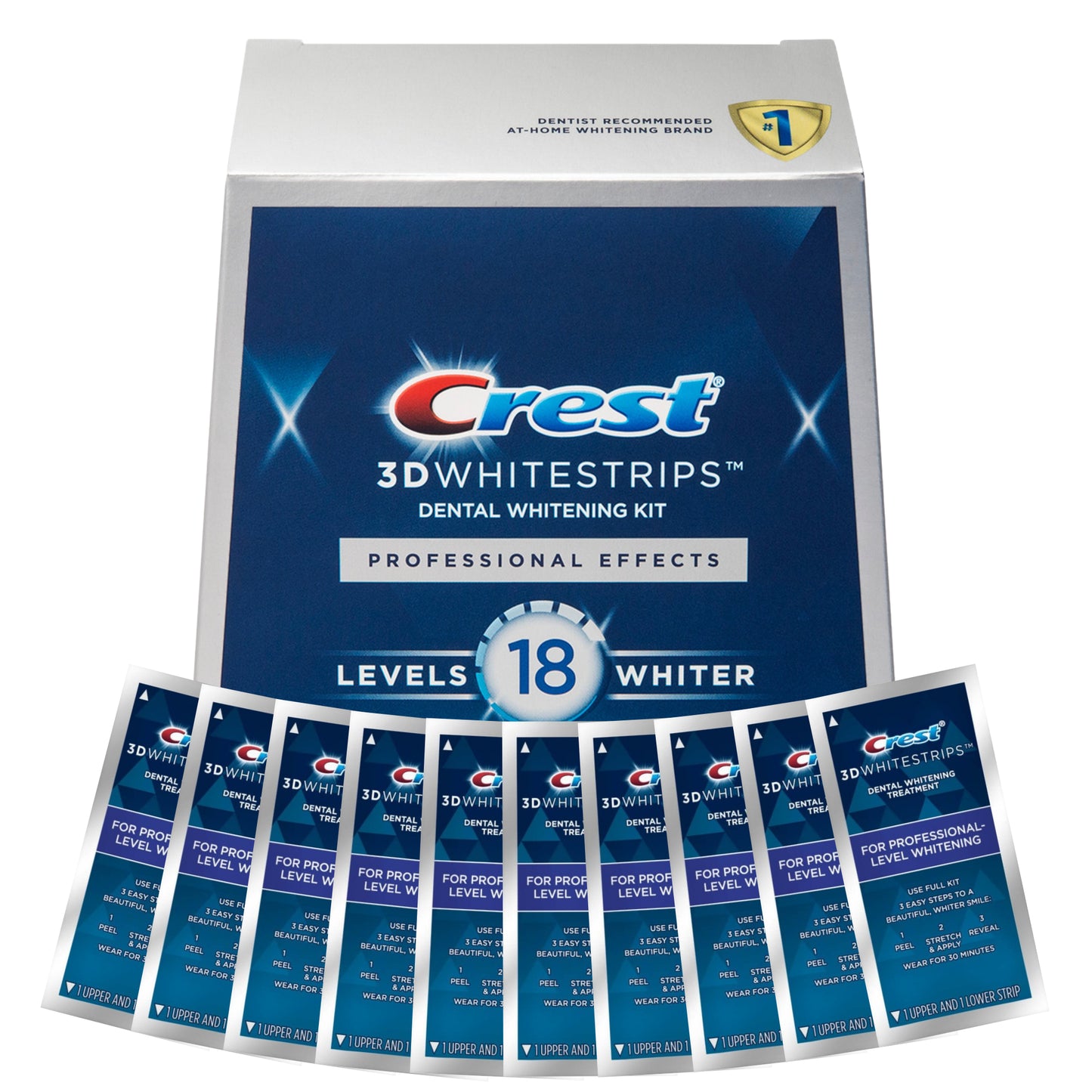 Bělicí pásky Crest 3D Professional Effects 18 Level Whitestrips (10 sáčků – 20 pásků)