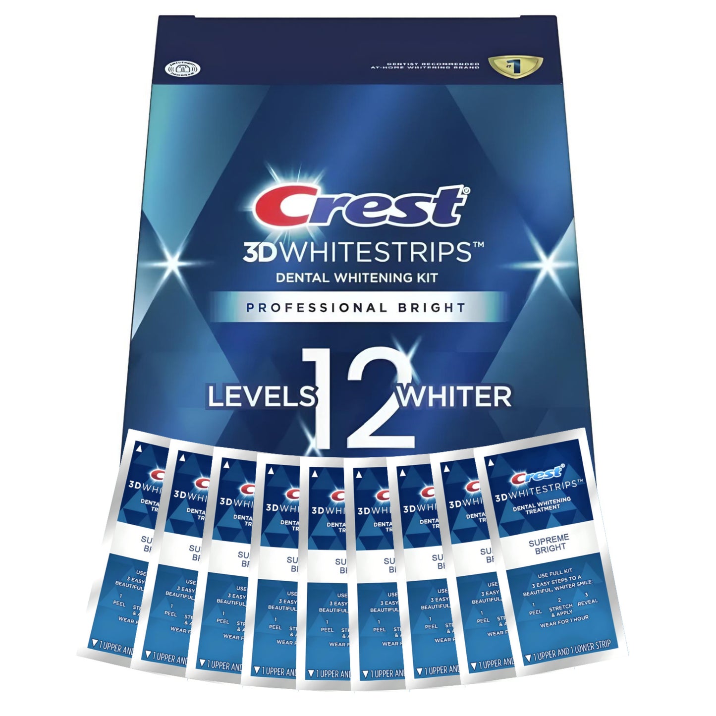 Bělicí pásky Crest 3D Whitestrips Professional Bright 12 Levels Whiter (9 sáčků-18 pásků)