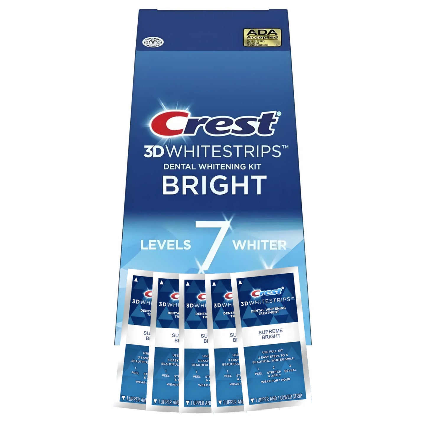 Bělicí pásky Crest Bright 7 Levels Whiter Whitestrips (5 sáčků-10 pásků)