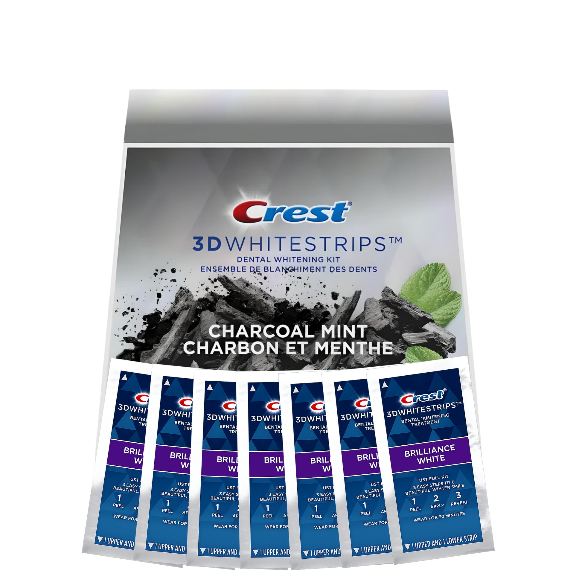 Bělicí pásky Crest Brilliance White Charcoal Mint Whitestrips (7 sáčků-14 pásků)