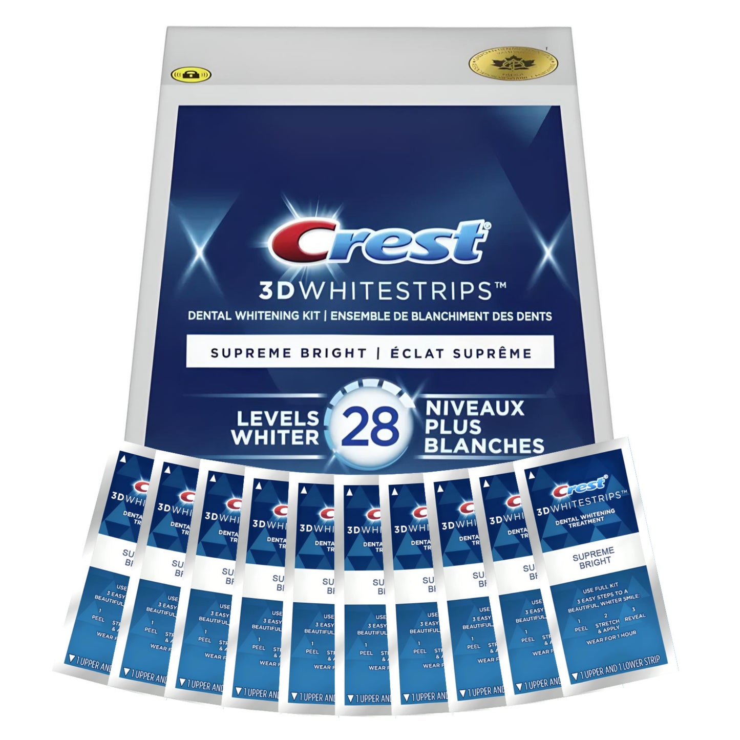 Bělicí pásky Crest Supreme Bright 28 Levels Whiter Whitestrips (10 sáčků-20 pásků)