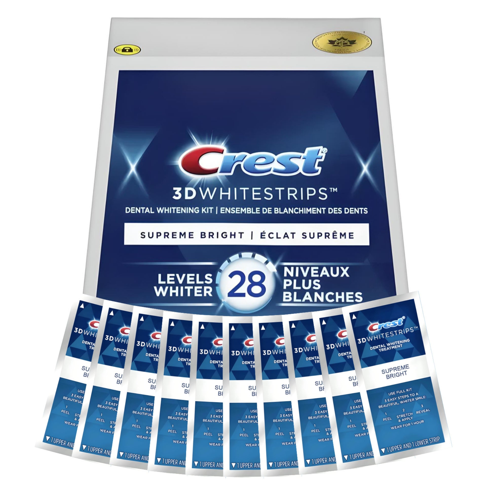 Bělicí pásky Crest Supreme Bright 28 Levels Whiter Whitestrips (10 sáčků-20 pásků)
