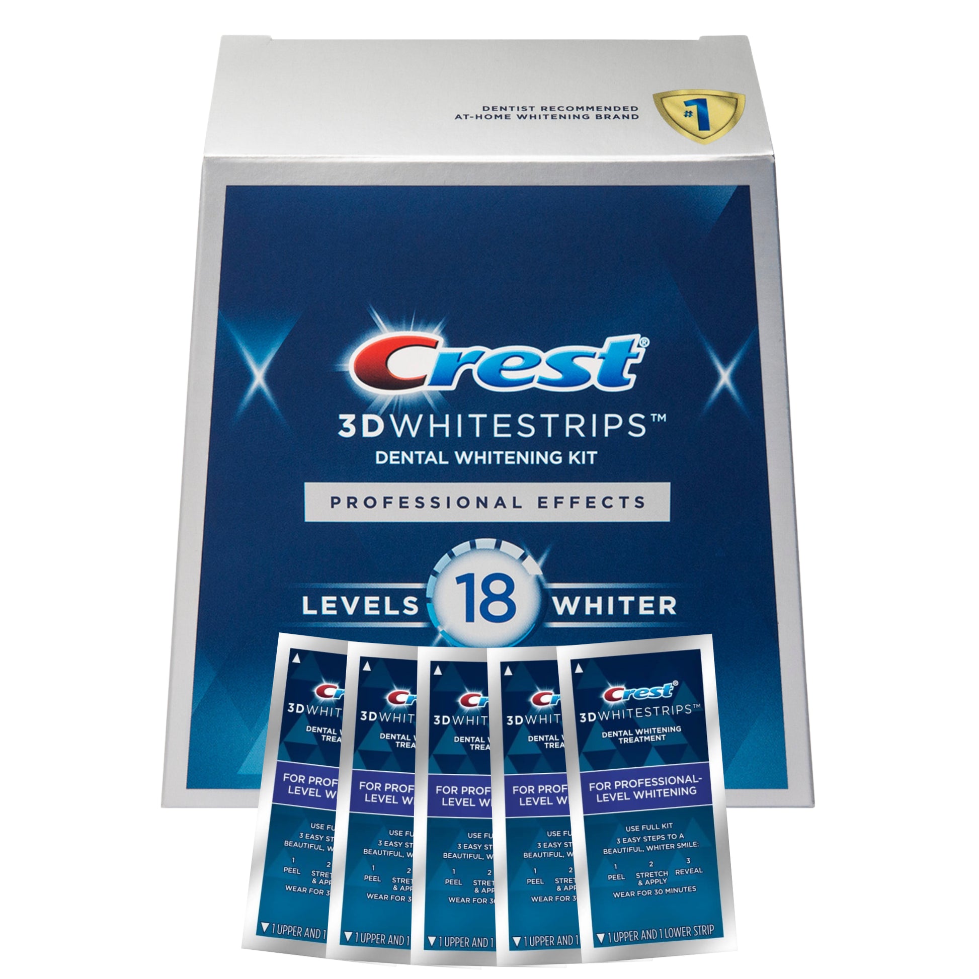 ělicí pásky Crest 3D Professional Effects 18 Level Whitestrips (5 sáčků – 10 pásků)