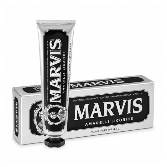 Marvis Amarelli Licorice 85 ml – zubní pasta v tubě a originálním balení s příchutí lékořice