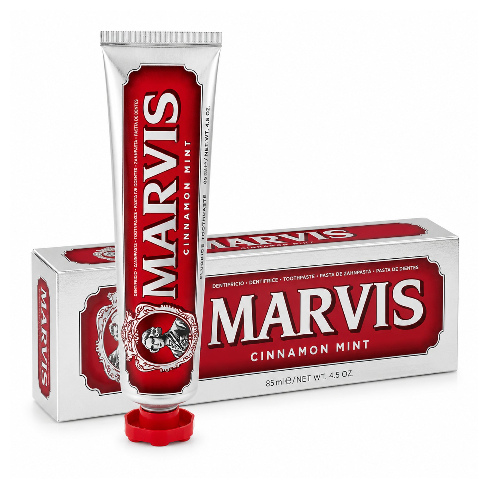 Marvis Cinnamon Mint 85 ml – zubní pasta v tubě a originálním balení s příchutí máty a skořice